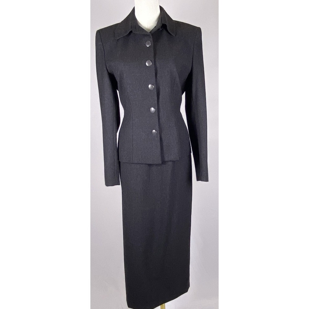 Jones New York Skirt Suit Womens 4 Charcoal Gray Wool Long Midi Professional